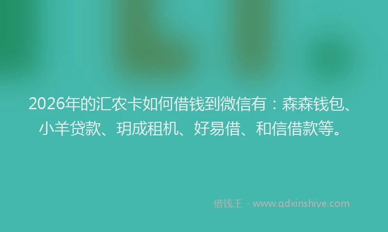 2026年的汇农卡如何借钱到微信有：森森钱包、小羊贷款、玥成租机、好易借、和信借款等。