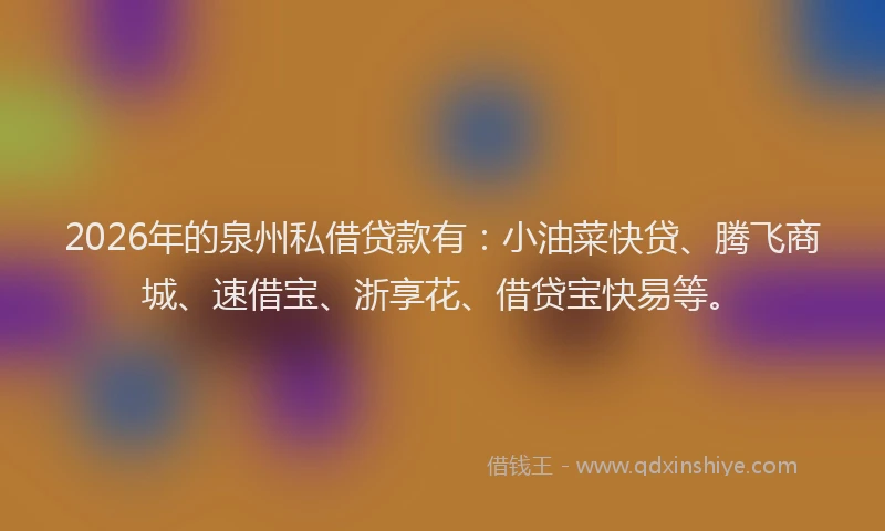 2026年的泉州私借贷款有：小油菜快贷、腾飞商城、速借宝、浙享花、借贷宝快易等。