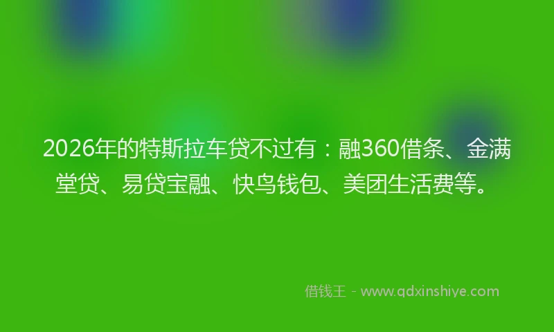 2026年的特斯拉车贷不过有：融360借条、金满堂贷、易贷宝融、快鸟钱包、美团生活费等。