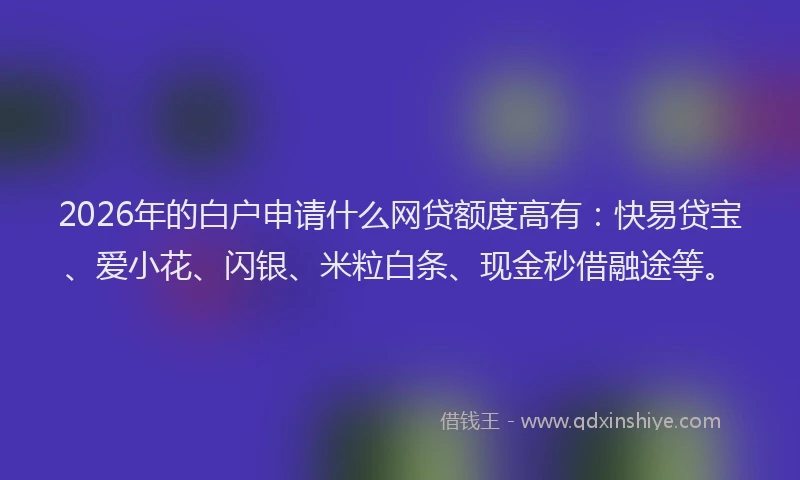 2026年的白户申请什么网贷额度高有：快易贷宝、爱小花、闪银、米粒白条、现金秒借融途等。