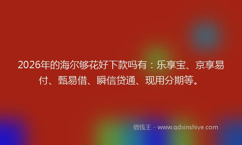 2026年的海尔够花好下款吗有：乐享宝、京享易付、甄易借、瞬信贷通、现用分期等。