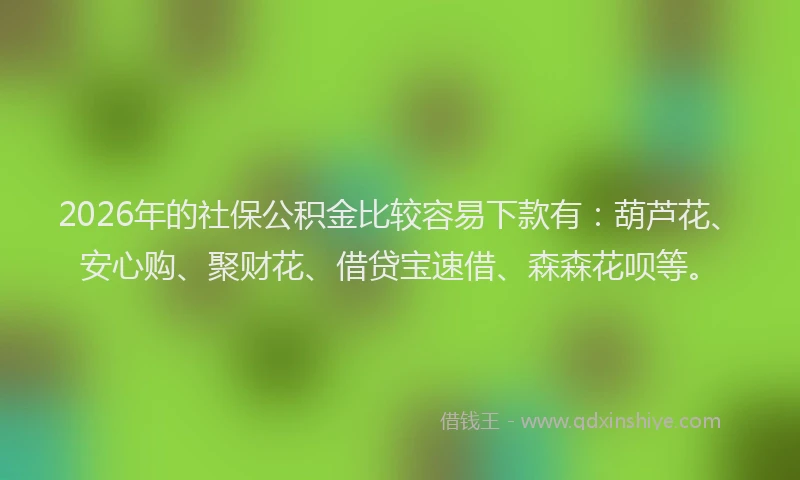 2026年的社保公积金比较容易下款有：葫芦花、安心购、聚财花、借贷宝速借、森森花呗等。