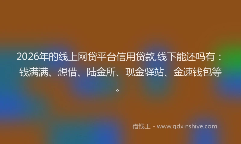 2026年的线上网贷平台信用贷款,线下能还吗有：钱满满、想借、陆金所、现金驿站、金速钱包等。