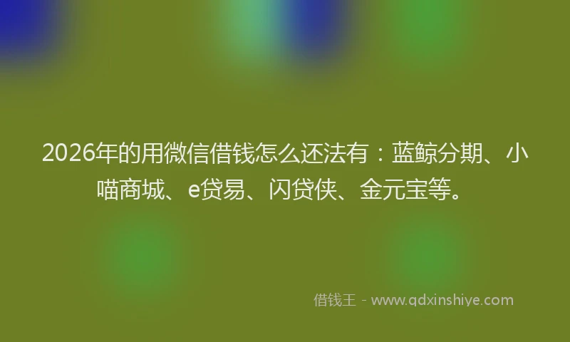 2026年的用微信借钱怎么还法有：蓝鲸分期、小喵商城、e贷易、闪贷侠、金元宝等。