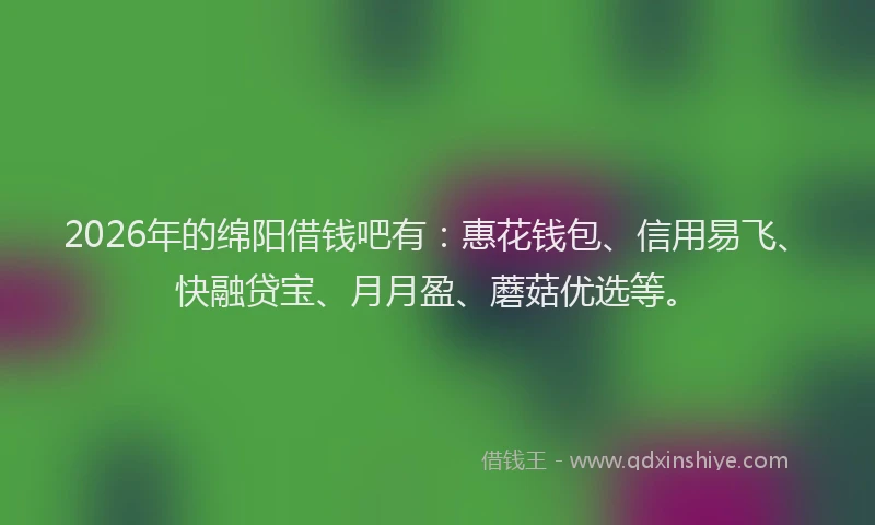 2026年的绵阳借钱吧有：惠花钱包、信用易飞、快融贷宝、月月盈、蘑菇优选等。
