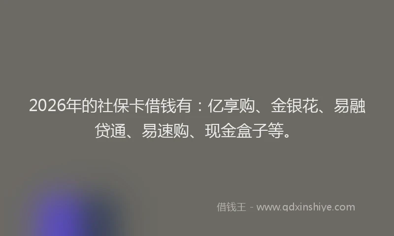 2026年的社保卡借钱有：亿享购、金银花、易融贷通、易速购、现金盒子等。