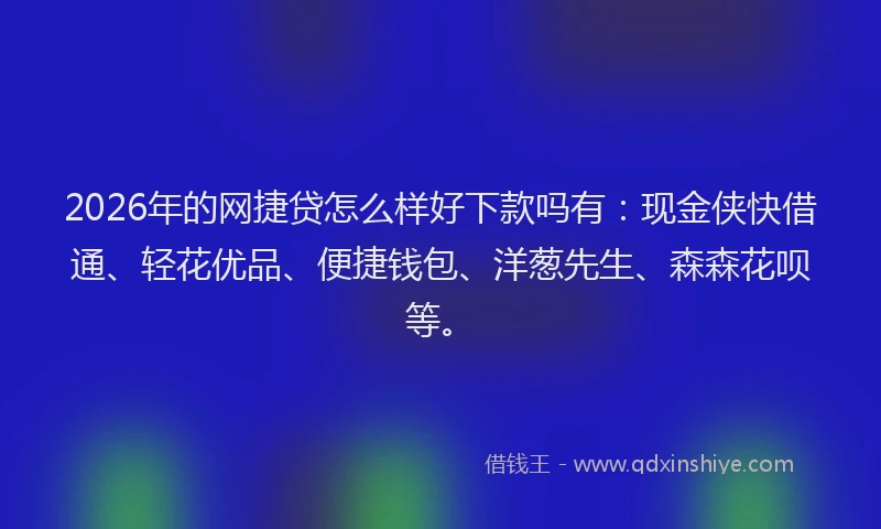 2026年的网捷贷怎么样好下款吗有：现金侠快借通、轻花优品、便捷钱包、洋葱先生、森森花呗等。