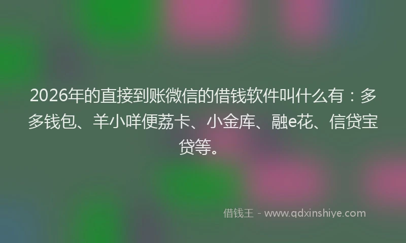 2026年的直接到账微信的借钱软件叫什么有：多多钱包、羊小咩便荔卡、小金库、融e花、信贷宝贷等。