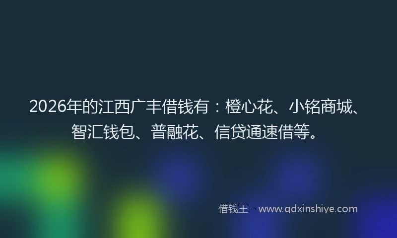 2026年的江西广丰借钱有：橙心花、小铭商城、智汇钱包、普融花、信贷通速借等。