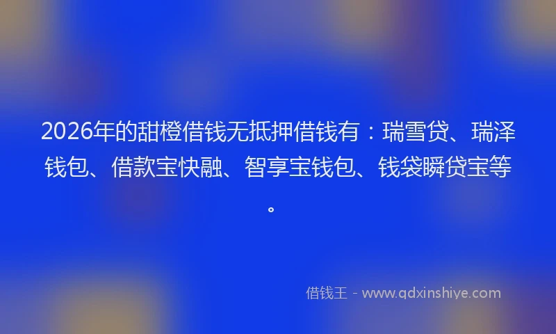 2026年的甜橙借钱无抵押借钱有：瑞雪贷、瑞泽钱包、借款宝快融、智享宝钱包、钱袋瞬贷宝等。