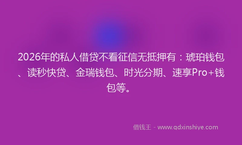 2026年的私人借贷不看征信无抵押有：琥珀钱包、读秒快贷、金瑞钱包、时光分期、速享Pro+钱包等。