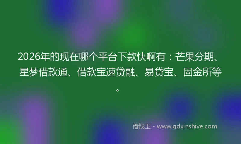 2026年的现在哪个平台下款快啊有：芒果分期、星梦借款通、借款宝速贷融、易贷宝、固金所等。