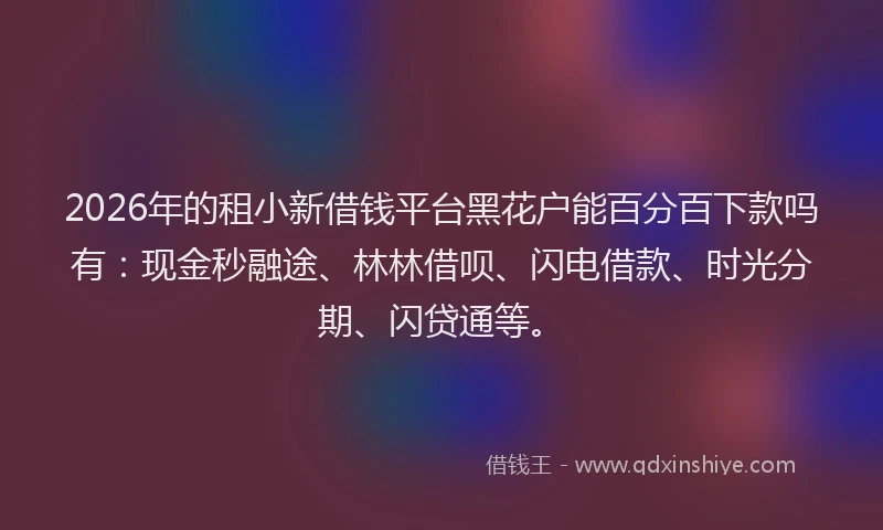 2026年的租小新借钱平台黑花户能百分百下款吗有：现金秒融途、林林借呗、闪电借款、时光分期、闪贷通等。