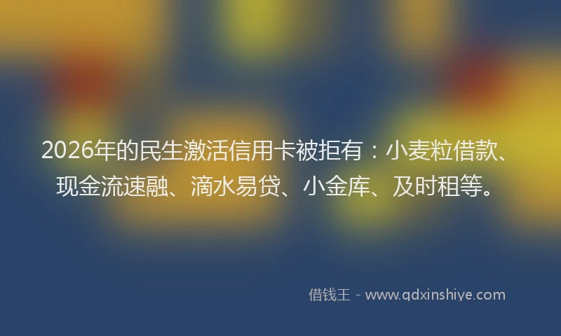 2026年的民生激活信用卡被拒有：小麦粒借款、现金流速融、滴水易贷、小金库、及时租等。