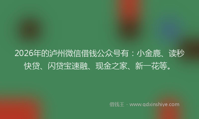 2026年的泸州微信借钱公众号有：小金鹿、读秒快贷、闪贷宝速融、现金之家、新一花等。