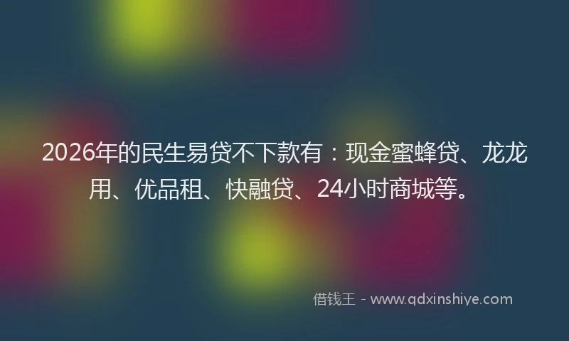 2026年的民生易贷不下款有：现金蜜蜂贷、龙龙用、优品租、快融贷、24小时商城等。