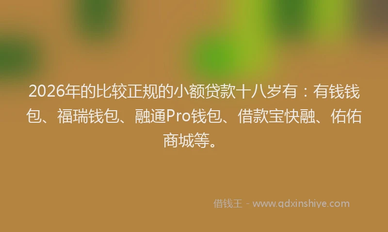 2026年的比较正规的小额贷款十八岁有：有钱钱包、福瑞钱包、融通Pro钱包、借款宝快融、佑佑商城等。