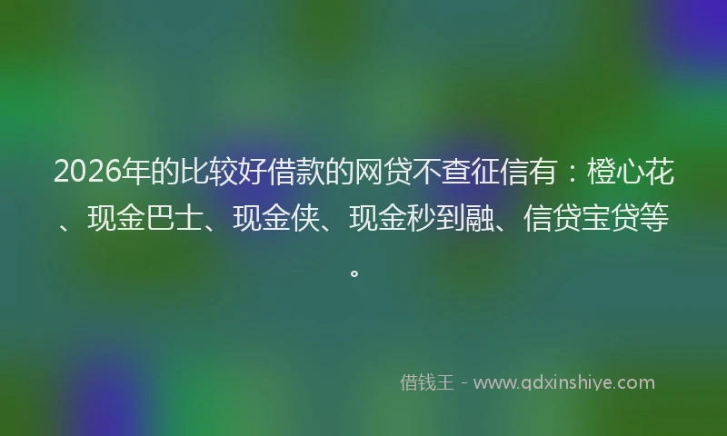 2026年的比较好借款的网贷不查征信有：橙心花、现金巴士、现金侠、现金秒到融、信贷宝贷等。