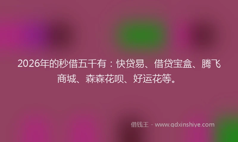2026年的秒借五千有：快贷易、借贷宝盒、腾飞商城、森森花呗、好运花等。