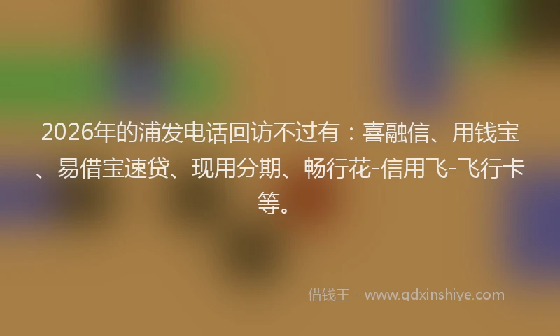 2026年的浦发电话回访不过有：喜融信、用钱宝、易借宝速贷、现用分期、畅行花-信用飞-飞行卡等。
