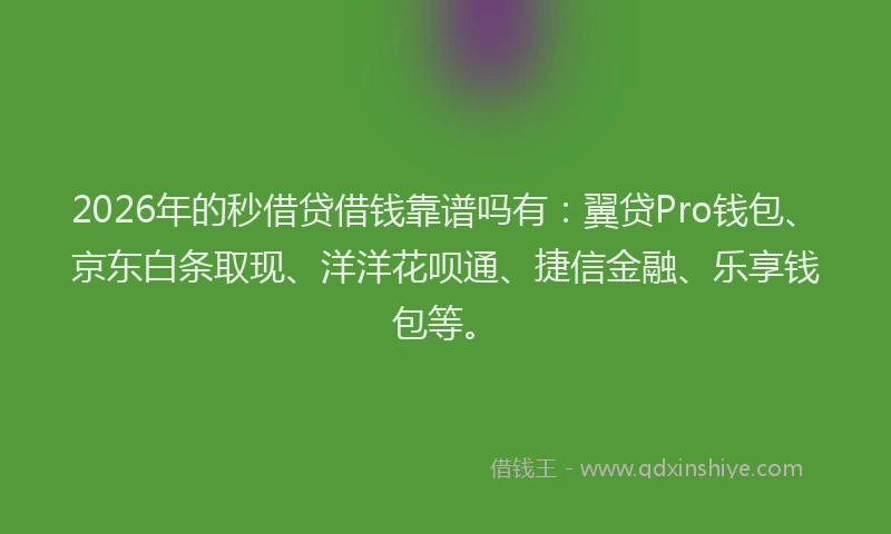 2026年的秒借贷借钱靠谱吗有：翼贷Pro钱包、京东白条取现、洋洋花呗通、捷信金融、乐享钱包等。