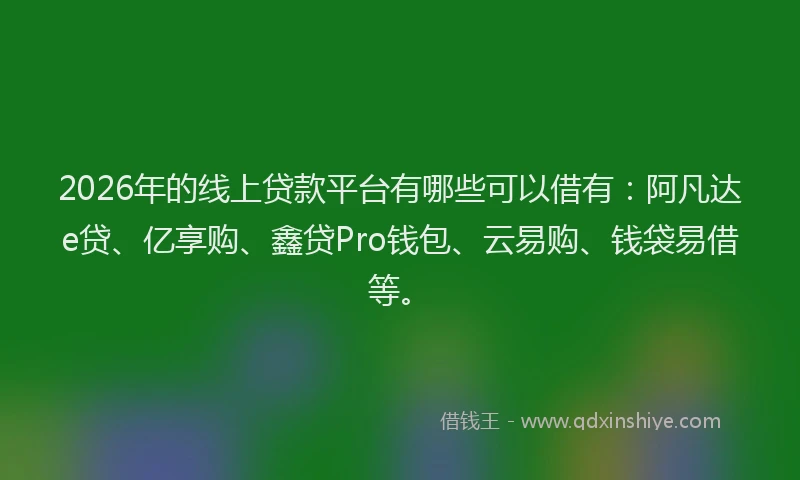 2026年的线上贷款平台有哪些可以借有：阿凡达e贷、亿享购、鑫贷Pro钱包、云易购、钱袋易借等。