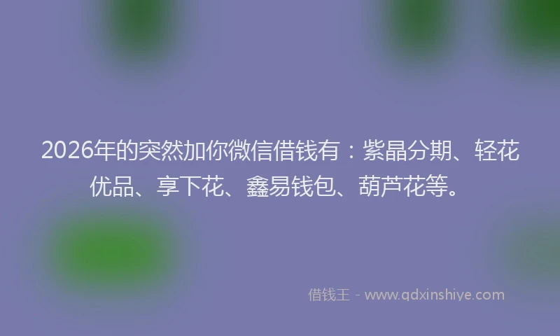 2026年的突然加你微信借钱有：紫晶分期、轻花优品、享下花、鑫易钱包、葫芦花等。