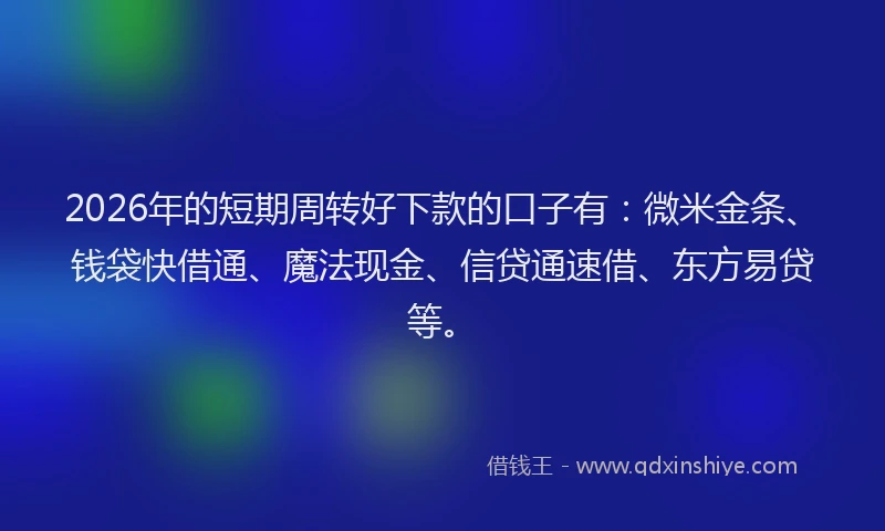 2026年的短期周转好下款的口子有：微米金条、钱袋快借通、魔法现金、信贷通速借、东方易贷等。