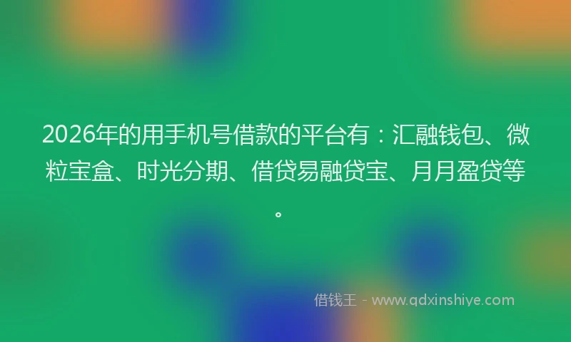 2026年的用手机号借款的平台有：汇融钱包、微粒宝盒、时光分期、借贷易融贷宝、月月盈贷等。