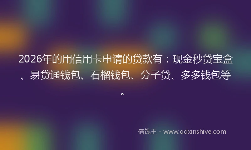 2026年的用信用卡申请的贷款有：现金秒贷宝盒、易贷通钱包、石榴钱包、分子贷、多多钱包等。