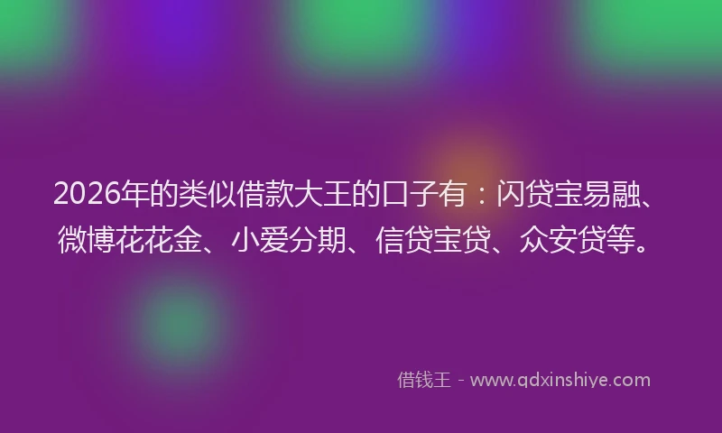 2026年的类似借款大王的口子有：闪贷宝易融、微博花花金、小爱分期、信贷宝贷、众安贷等。