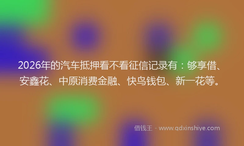 2026年的汽车抵押看不看征信记录有：够享借、安鑫花、中原消费金融、快鸟钱包、新一花等。