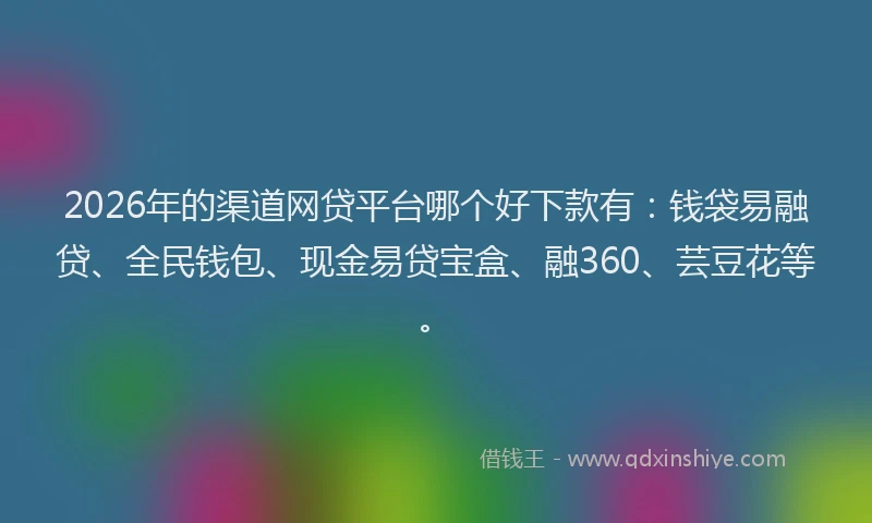 2026年的渠道网贷平台哪个好下款有：钱袋易融贷、全民钱包、现金易贷宝盒、融360、芸豆花等。