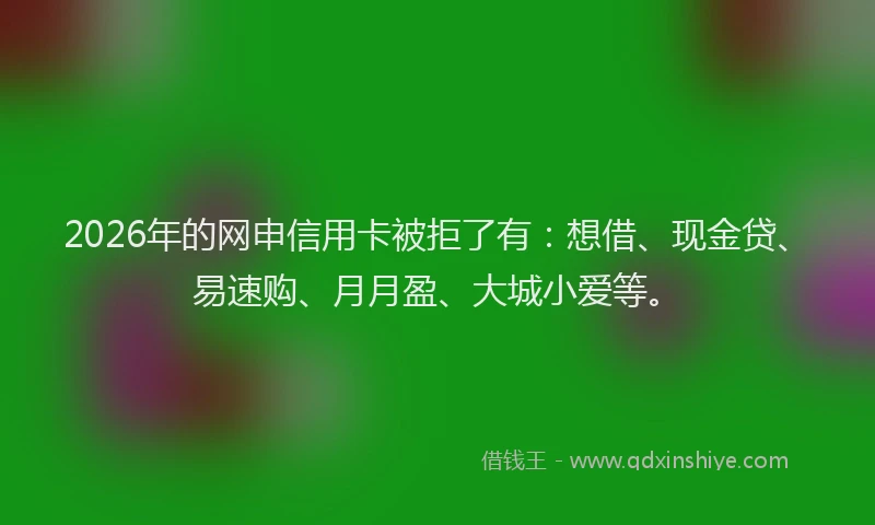 2026年的网申信用卡被拒了有：想借、现金贷、易速购、月月盈、大城小爱等。