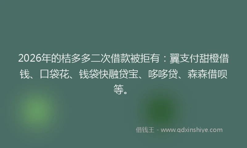 2026年的桔多多二次借款被拒有：翼支付甜橙借钱、口袋花、钱袋快融贷宝、哆哆贷、森森借呗等。