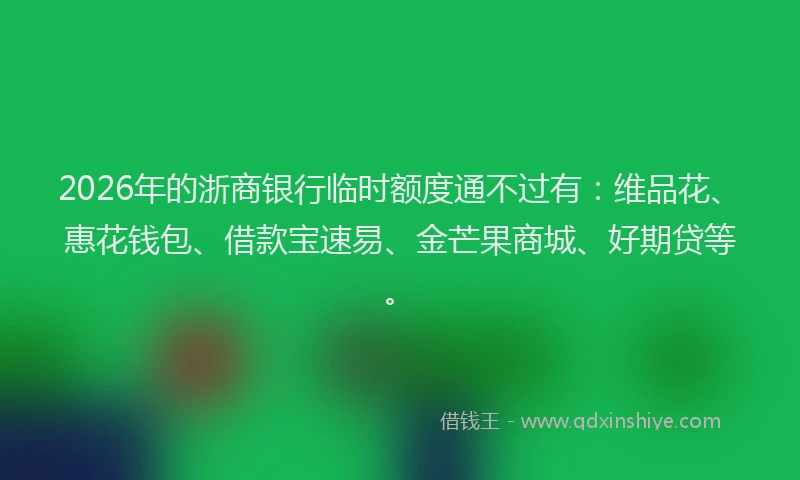 2026年的浙商银行临时额度通不过有：维品花、惠花钱包、借款宝速易、金芒果商城、好期贷等。