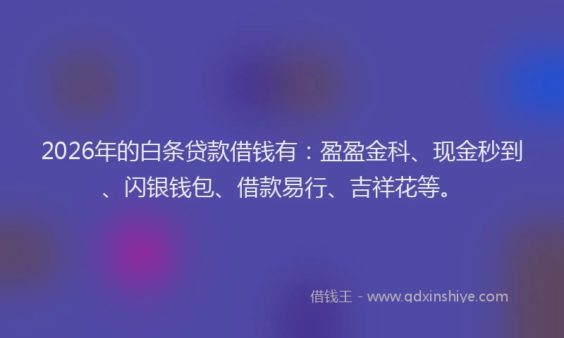 2026年的白条贷款借钱有：盈盈金科、现金秒到、闪银钱包、借款易行、吉祥花等。