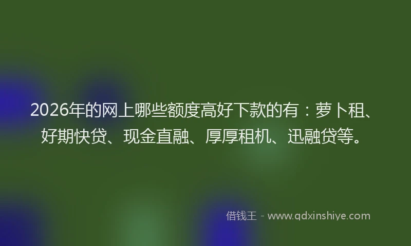 2026年的网上哪些额度高好下款的有：萝卜租、好期快贷、现金直融、厚厚租机、迅融贷等。