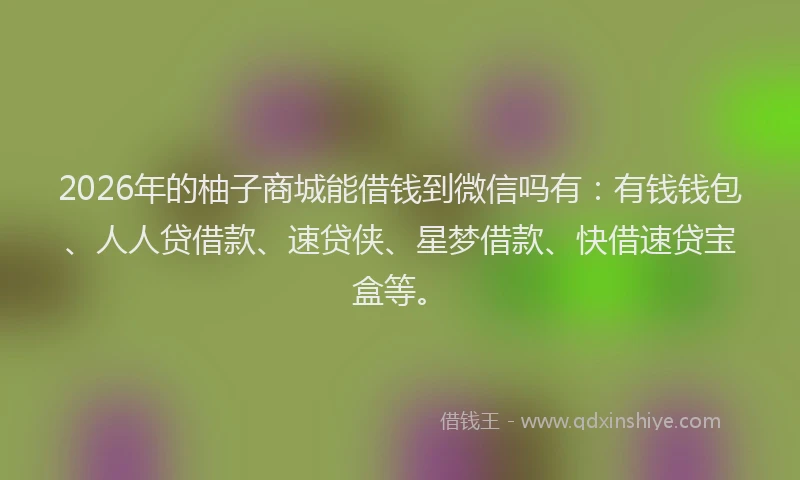 2026年的柚子商城能借钱到微信吗有：有钱钱包、人人贷借款、速贷侠、星梦借款、快借速贷宝盒等。