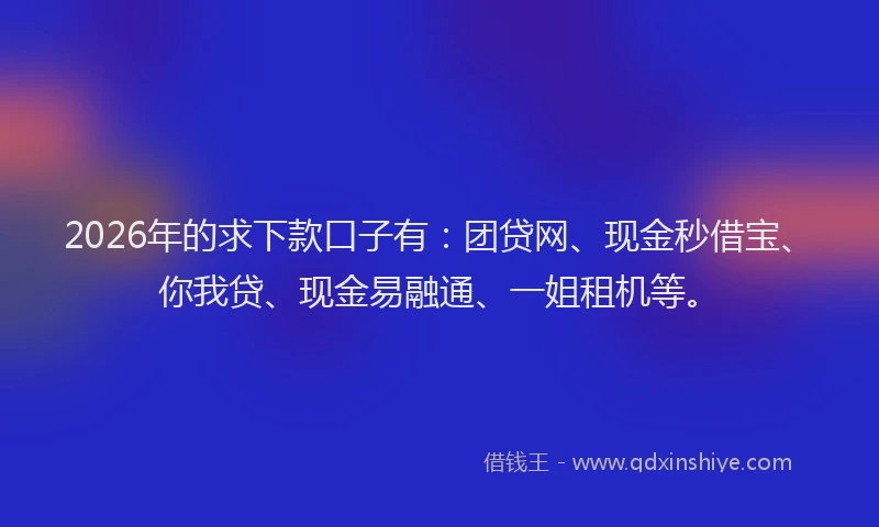 2026年的求下款口子有：团贷网、现金秒借宝、你我贷、现金易融通、一姐租机等。