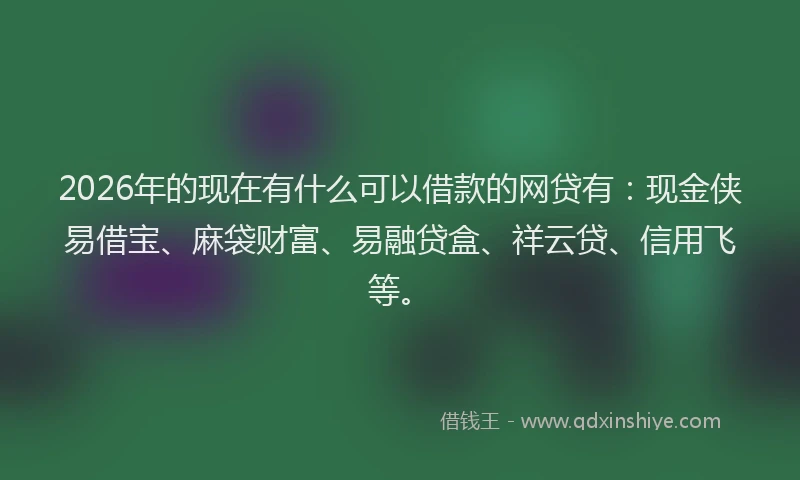 2026年的现在有什么可以借款的网贷有：现金侠易借宝、麻袋财富、易融贷盒、祥云贷、信用飞等。