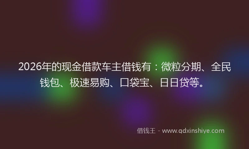 2026年的现金借款车主借钱有：微粒分期、全民钱包、极速易购、口袋宝、日日贷等。