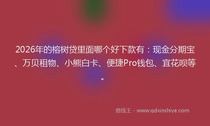 2026年的榕树贷里面哪个好下款有：现金分期宝、万贝租物、小熊白卡、便捷Pro钱包、宜花呗等。