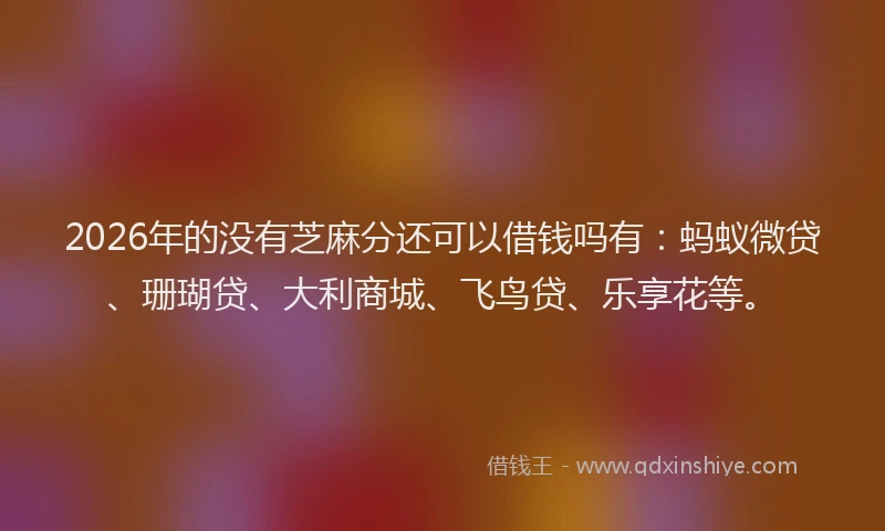 2026年的没有芝麻分还可以借钱吗有：蚂蚁微贷、珊瑚贷、大利商城、飞鸟贷、乐享花等。