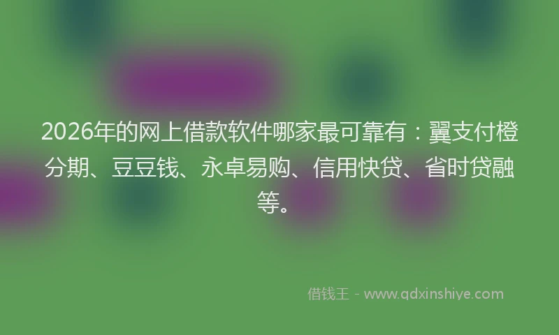2026年的网上借款软件哪家最可靠有：翼支付橙分期、豆豆钱、永卓易购、信用快贷、省时贷融等。