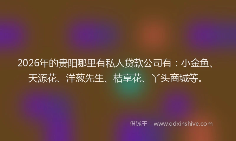 2026年的贵阳哪里有私人贷款公司有：小金鱼、天源花、洋葱先生、桔享花、丫头商城等。