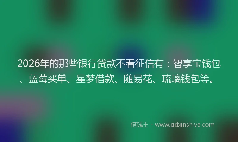 2026年的那些银行贷款不看征信有：智享宝钱包、蓝莓买单、星梦借款、随易花、琉璃钱包等。
