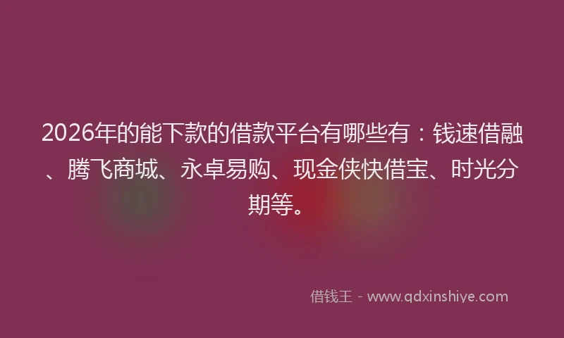 2026年的能下款的借款平台有哪些有：钱速借融、腾飞商城、永卓易购、现金侠快借宝、时光分期等。