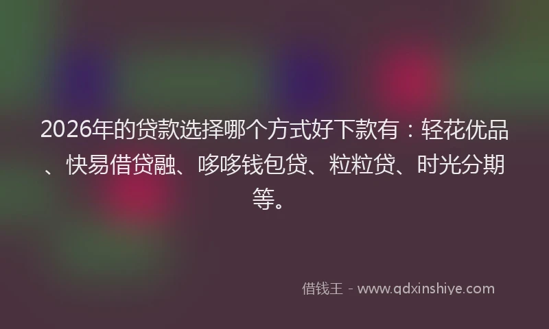 2026年的贷款选择哪个方式好下款有：轻花优品、快易借贷融、哆哆钱包贷、粒粒贷、时光分期等。
