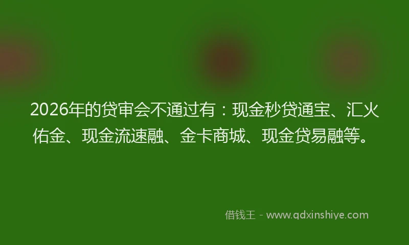 2026年的贷审会不通过有：现金秒贷通宝、汇火佑金、现金流速融、金卡商城、现金贷易融等。